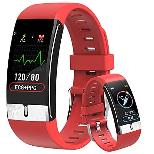 Temperatura corporal Smartwatch Hombres ECG Smart Watch Mujeres IP68 Actividad Tracker Reloj Podómetro Pulsera Fitness Tracker Monitor de frecuencia cardíaca para Android e iOS (Rosa)